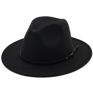 Women Black Belt Buckle Fedora Hat